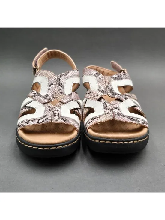 Clarks Merliah Lilac Snakeskin Wedge Sandals Size 7.5 White Leather - Picture 3 of 11